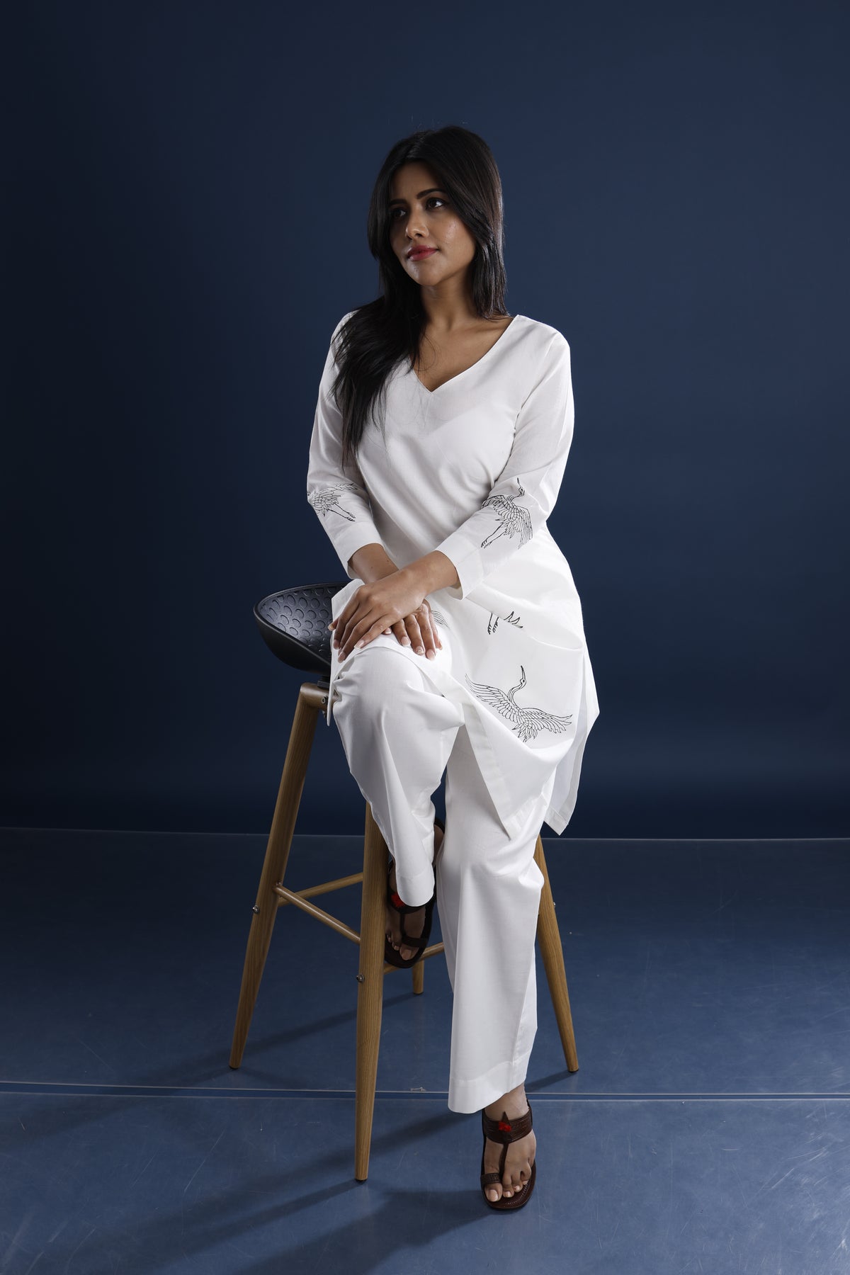Hand Block Printed White Kurta Set (2 Piece Set)
