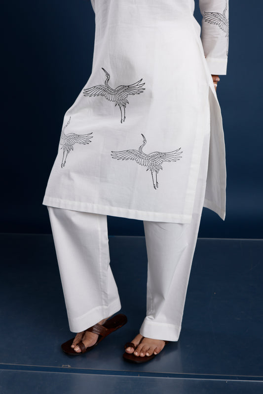 Hand Block Printed White Kurta Set (2 Piece Set)