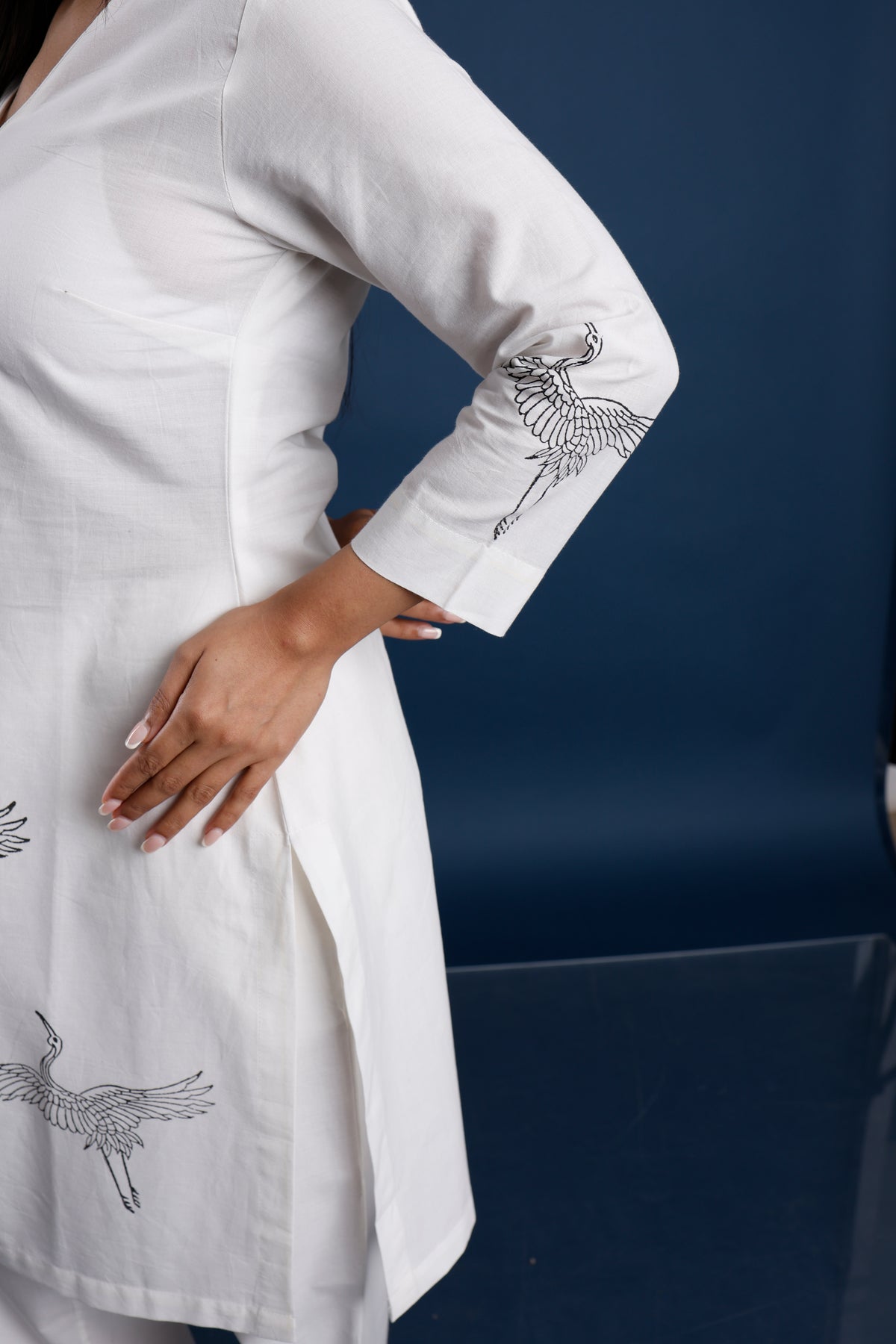Hand Block Printed White Kurta Set (2 Piece Set)